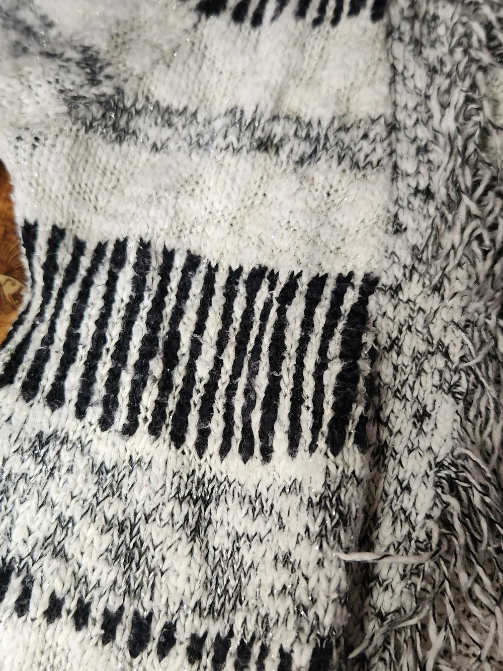 Justice Black & White Striped Fringed Open-Front Cardigan w Pockets - Girls 6